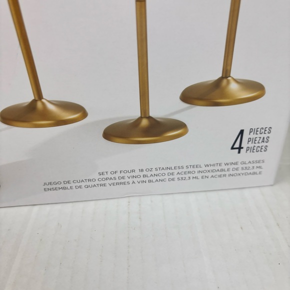 CAMBRIDGE set of 4 stainless steel white wine glasses in gold tone/NIB - Picture 3 of 11